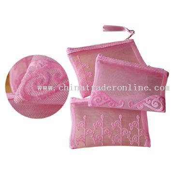 Mesh Zipper Pouches with Velvet Printing from China